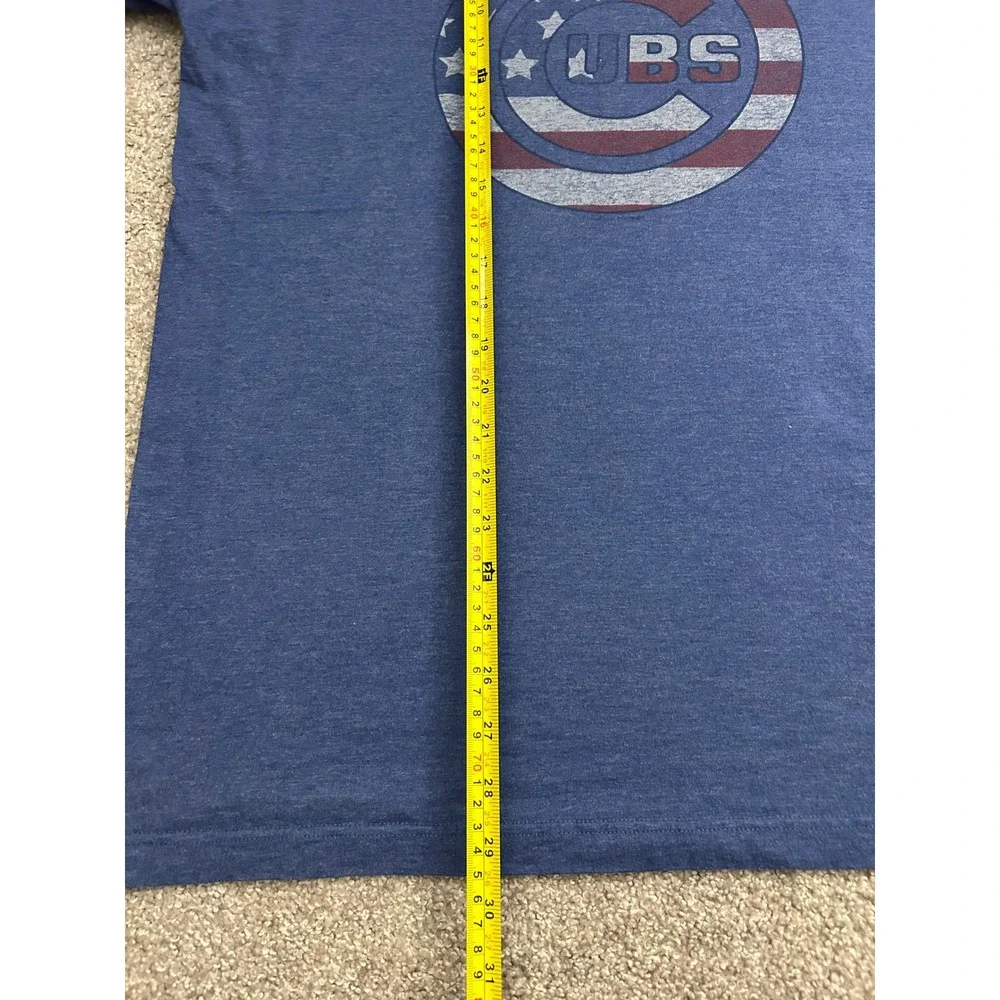 MLB‎ Chicago Cubs T-Shirt Mens XL Blue Excellent Patriotic American Flag Graphic
